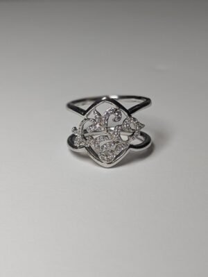 Vintage Sterling Silver Double Band CZ Stones Floral Design Ring | Size M 1/2