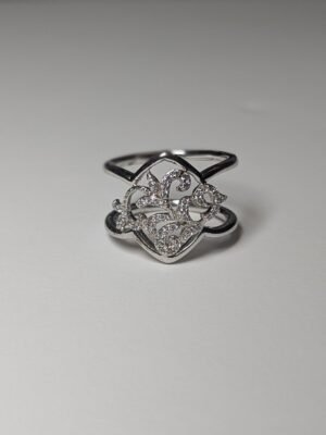 Vintage Sterling Silver Double Band CZ Stones Floral Design Ring | Size M 1/2