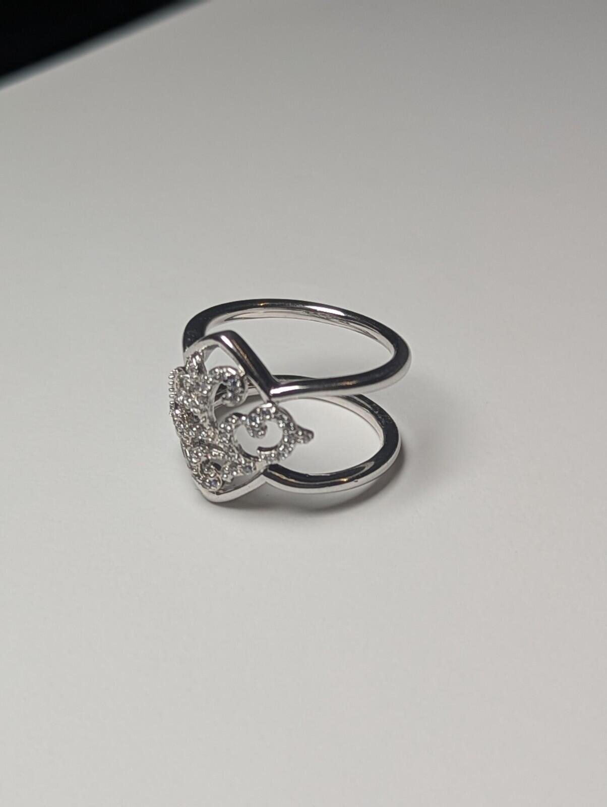 Vintage Sterling Silver Double Band CZ Stones Floral Design Ring | Size M 1/2 - Image 3