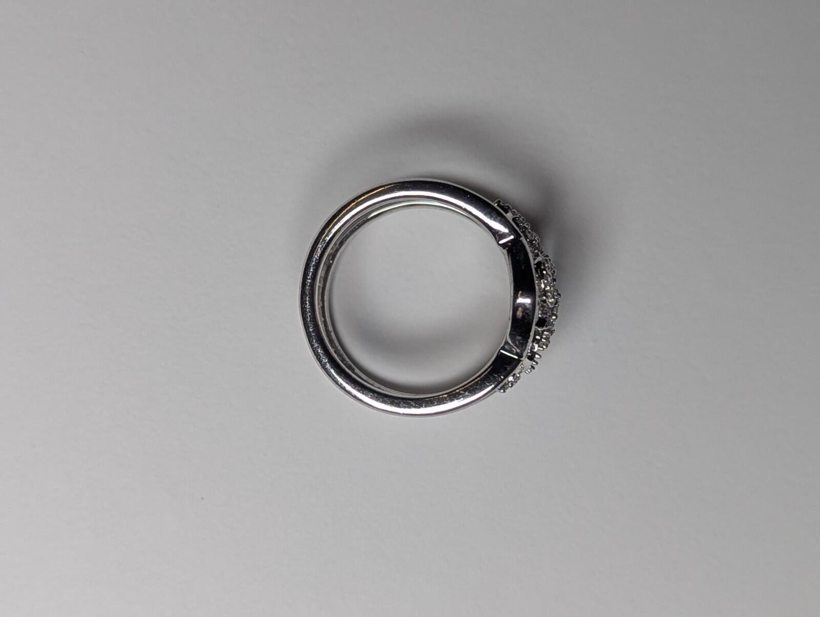 Vintage Sterling Silver Double Band CZ Stones Floral Design Ring | Size M 1/2 - Image 5