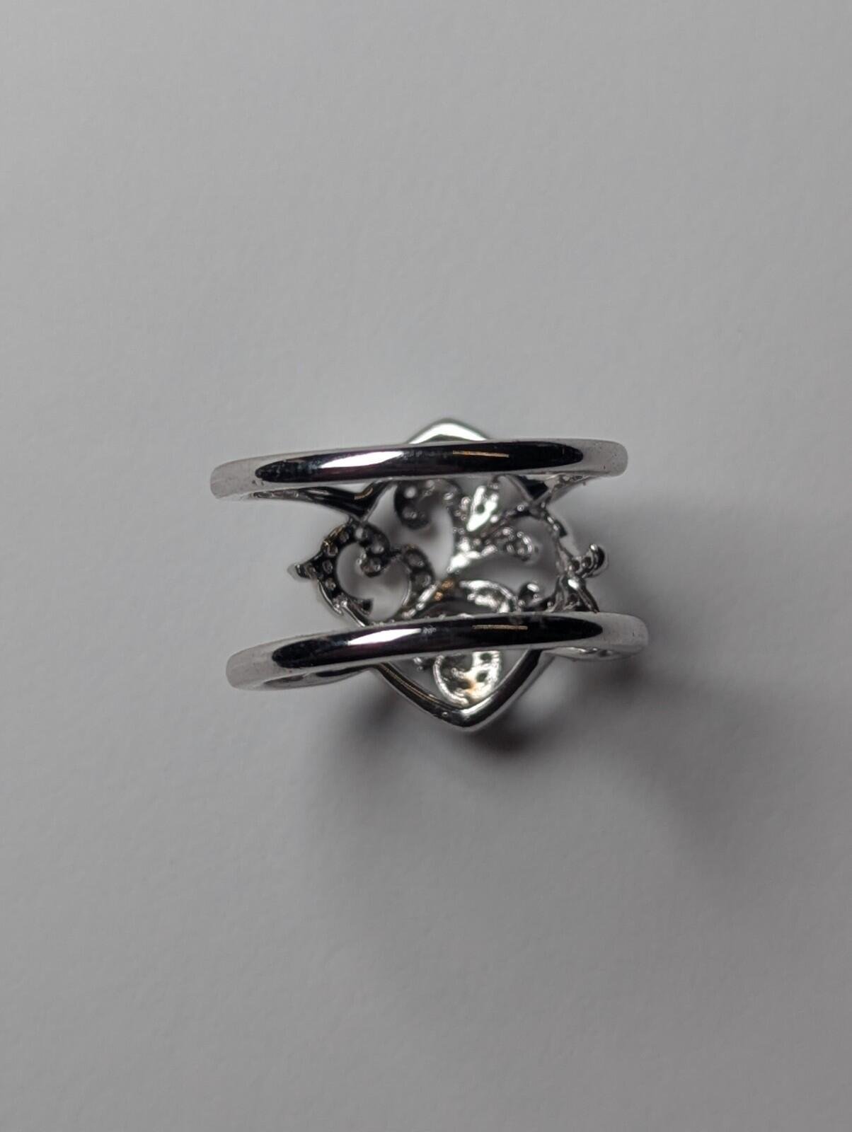 Vintage Sterling Silver Double Band CZ Stones Floral Design Ring | Size M 1/2 - Image 6