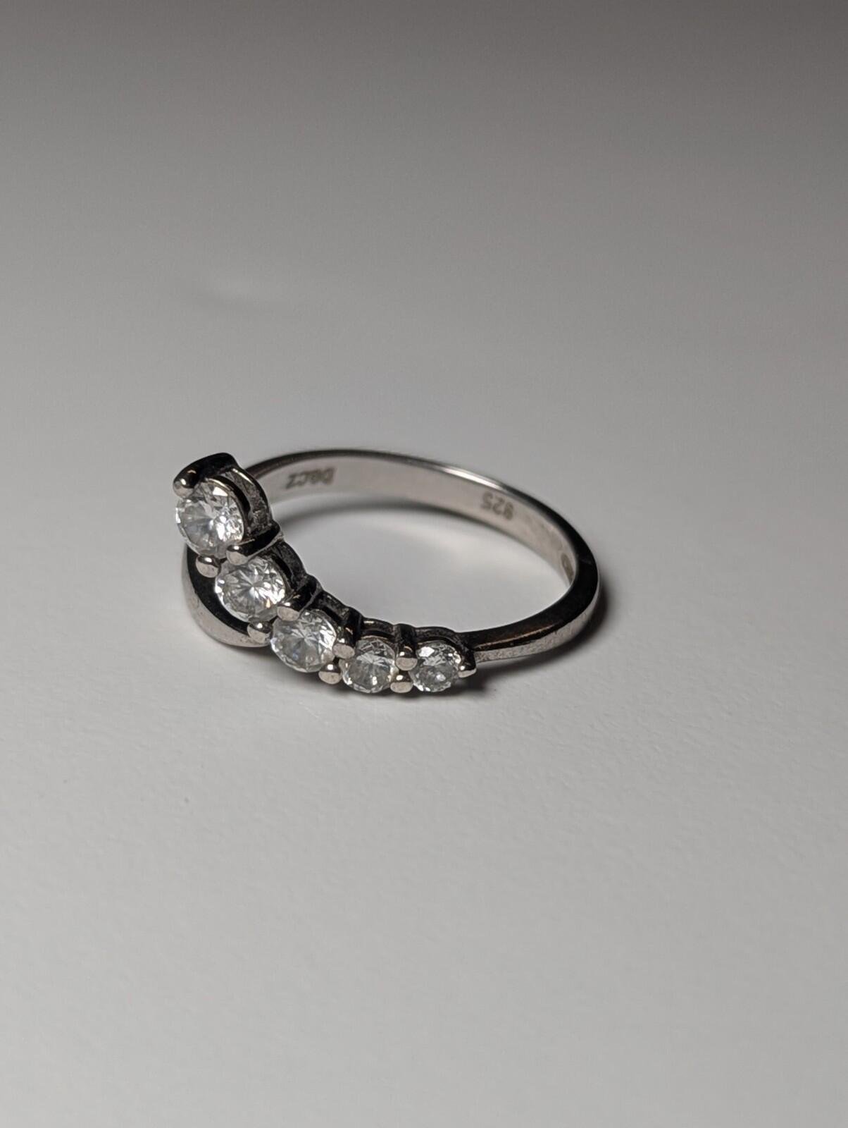 Vintage Sterling Silver 5 DQCZ Gemstone Branch Row Ring | Size S 1/2 | 925 - Image 6