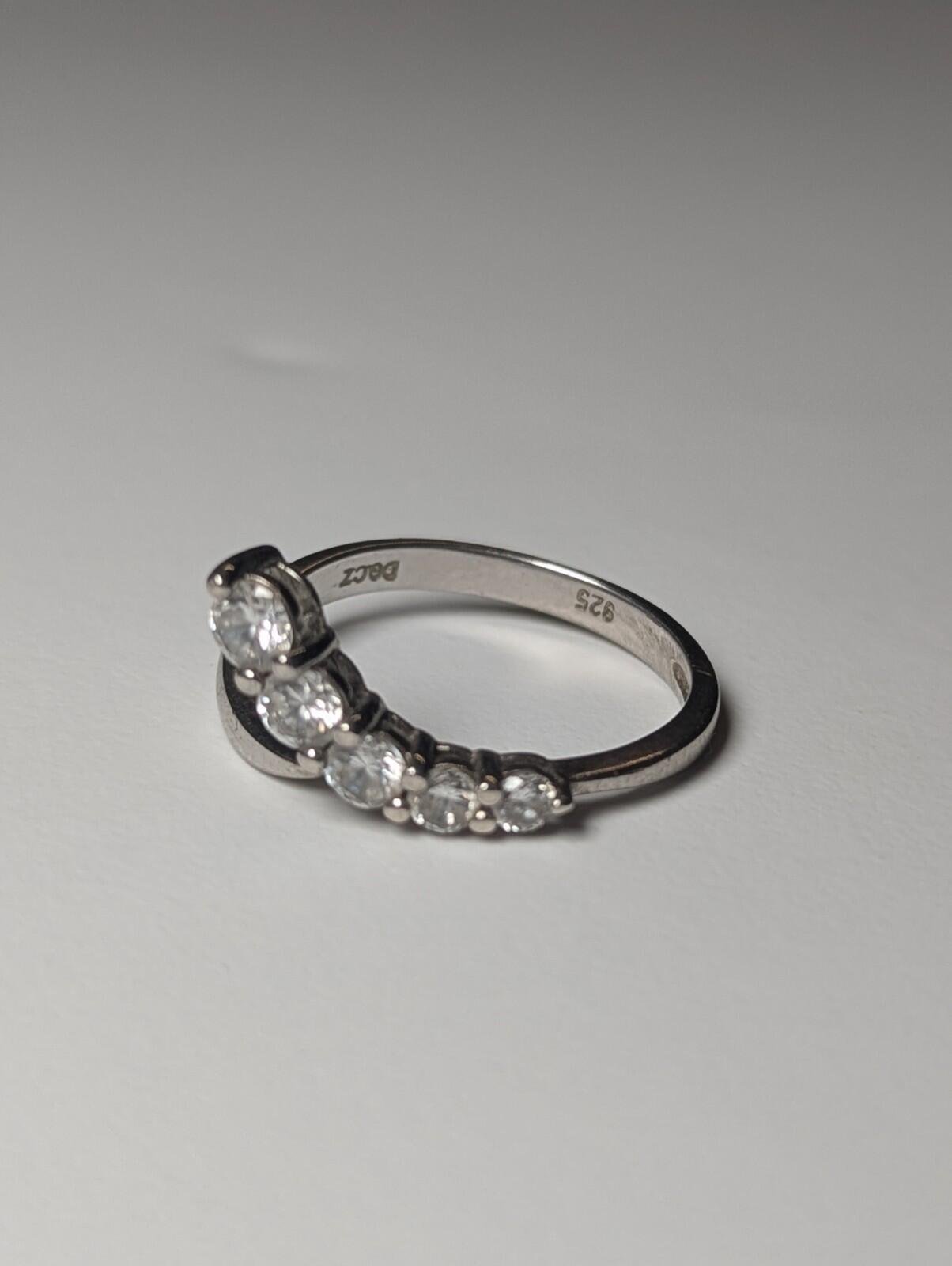 Vintage Sterling Silver 5 DQCZ Gemstone Branch Row Ring | Size S 1/2 | 925 - Image 7