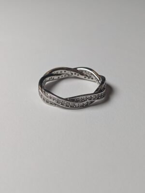 Vintage Sterling Silver Twisted Band CZ Gemstone Ring | Size K 1/2 | 925 Silver