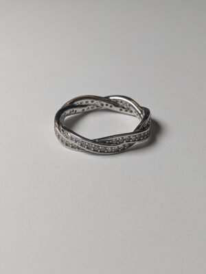 Vintage Sterling Silver Twisted Band CZ Gemstone Ring | Size K 1/2 | 925 Silver