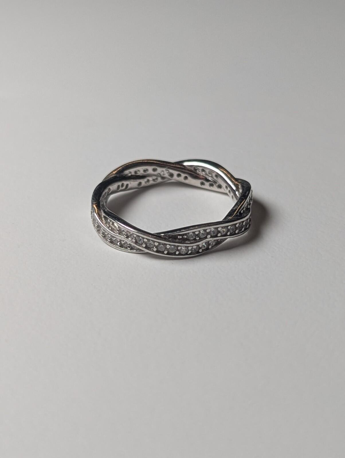 Vintage Sterling Silver Twisted Band CZ Gemstone Ring | Size K 1/2 | 925 Silver