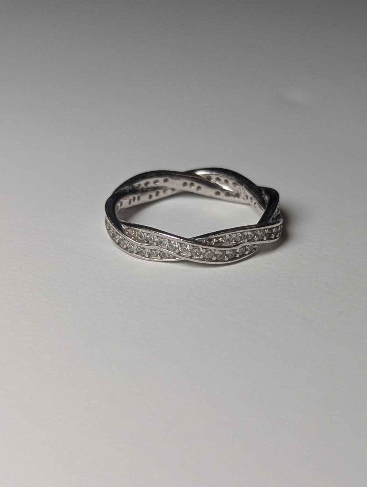 Vintage Sterling Silver Twisted Band CZ Gemstone Ring | Size K 1/2 | 925 Silver - Image 2