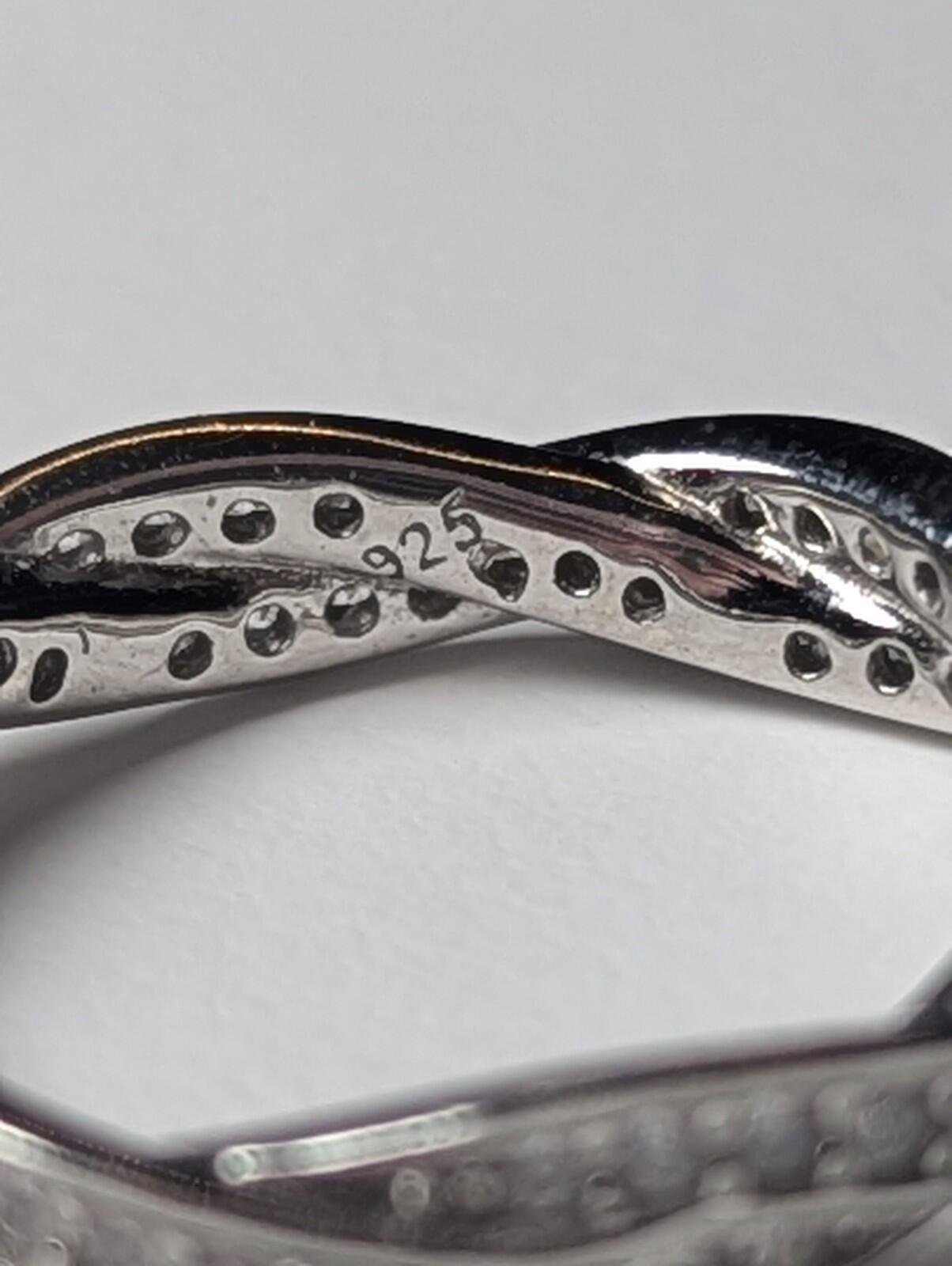 Vintage Sterling Silver Twisted Band CZ Gemstone Ring | Size K 1/2 | 925 Silver - Image 3