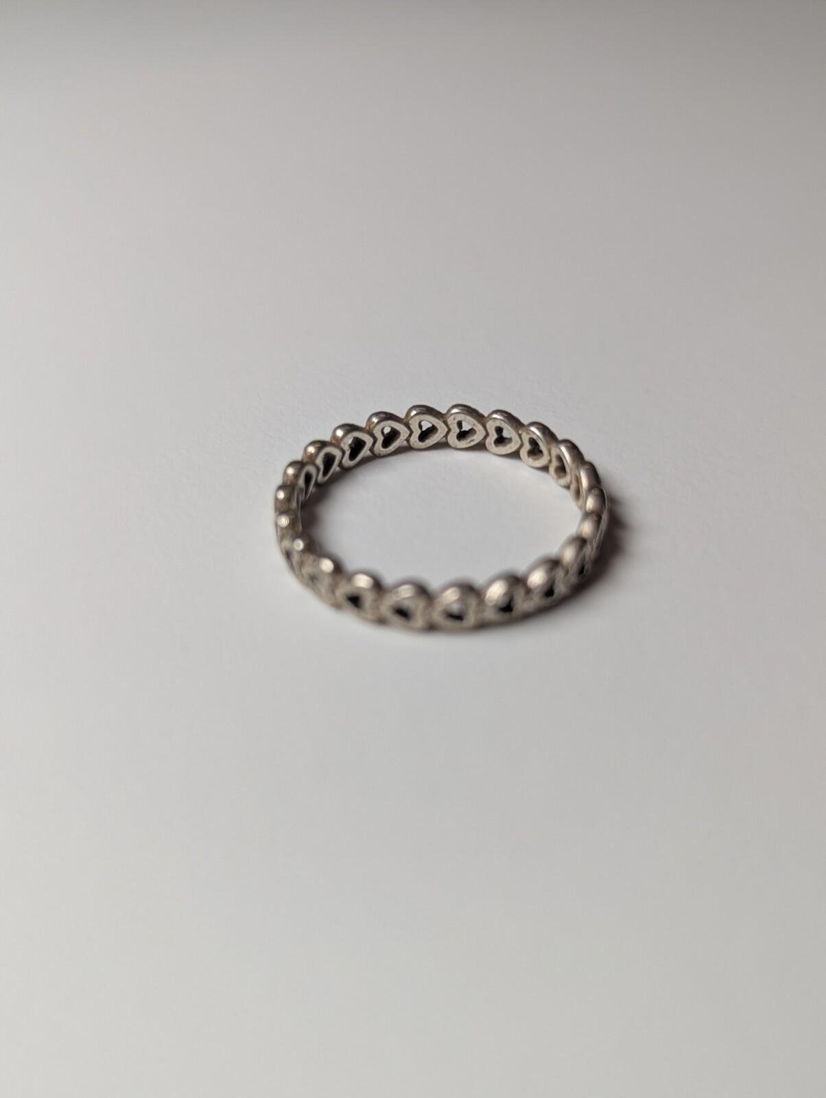 Genuine Sterling Silver Pandora Band Of Hearts Stacking Ring | Size P 1/2 | S925 - Image 2
