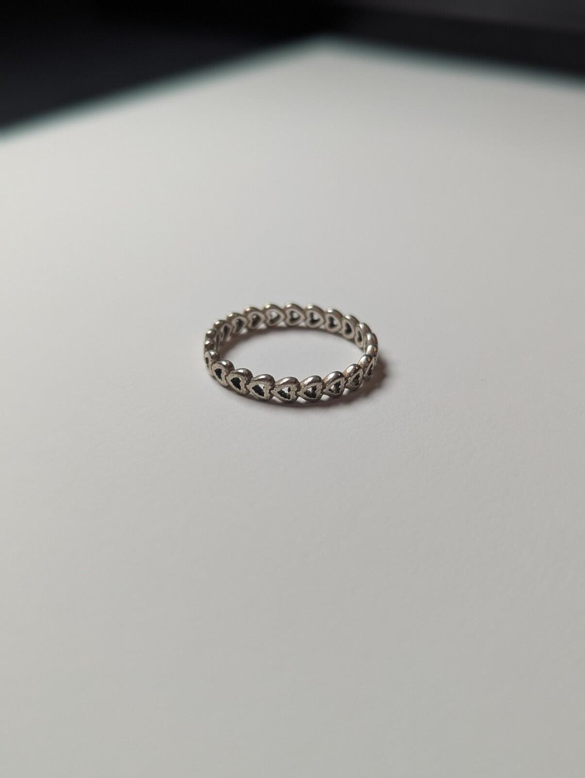 Genuine Sterling Silver Pandora Band Of Hearts Stacking Ring | Size P 1/2 | S925 - Image 3