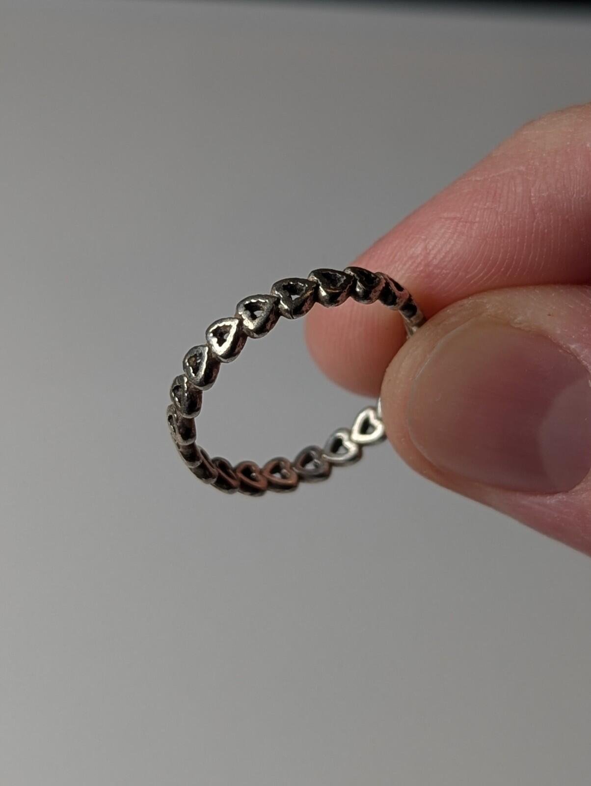 Genuine Sterling Silver Pandora Band Of Hearts Stacking Ring | Size P 1/2 | S925 - Image 4