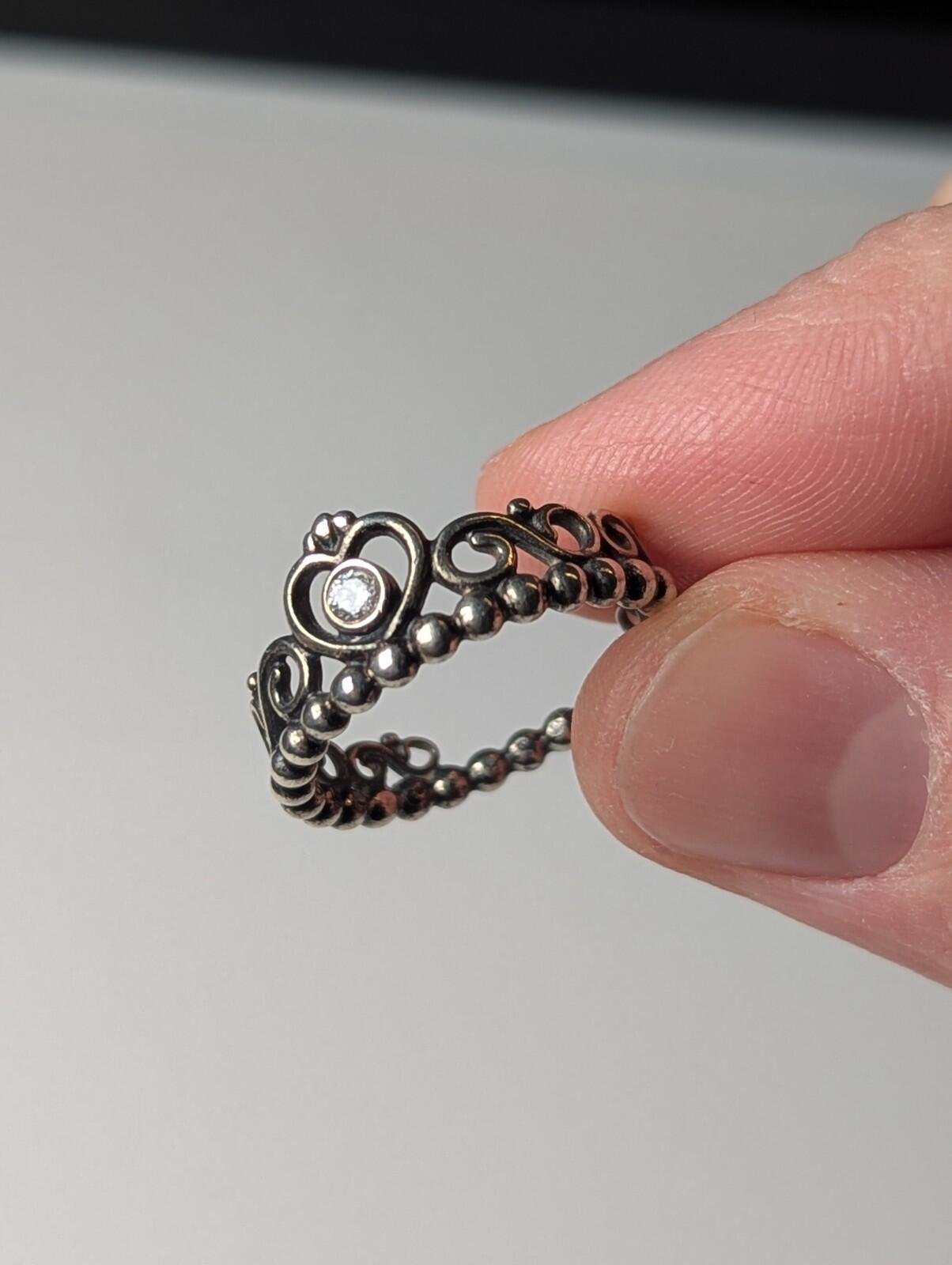 Genuine Sterling Silver Pandora Princess Tiara CZ Stacking Ring | Size N | S925 - Image 2