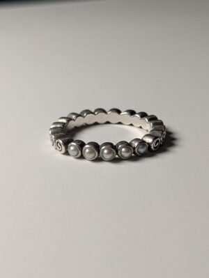 Genuine Sterling Silver Pandora Pearl Open Treasure Birthstone Ring | Size Q 1/2