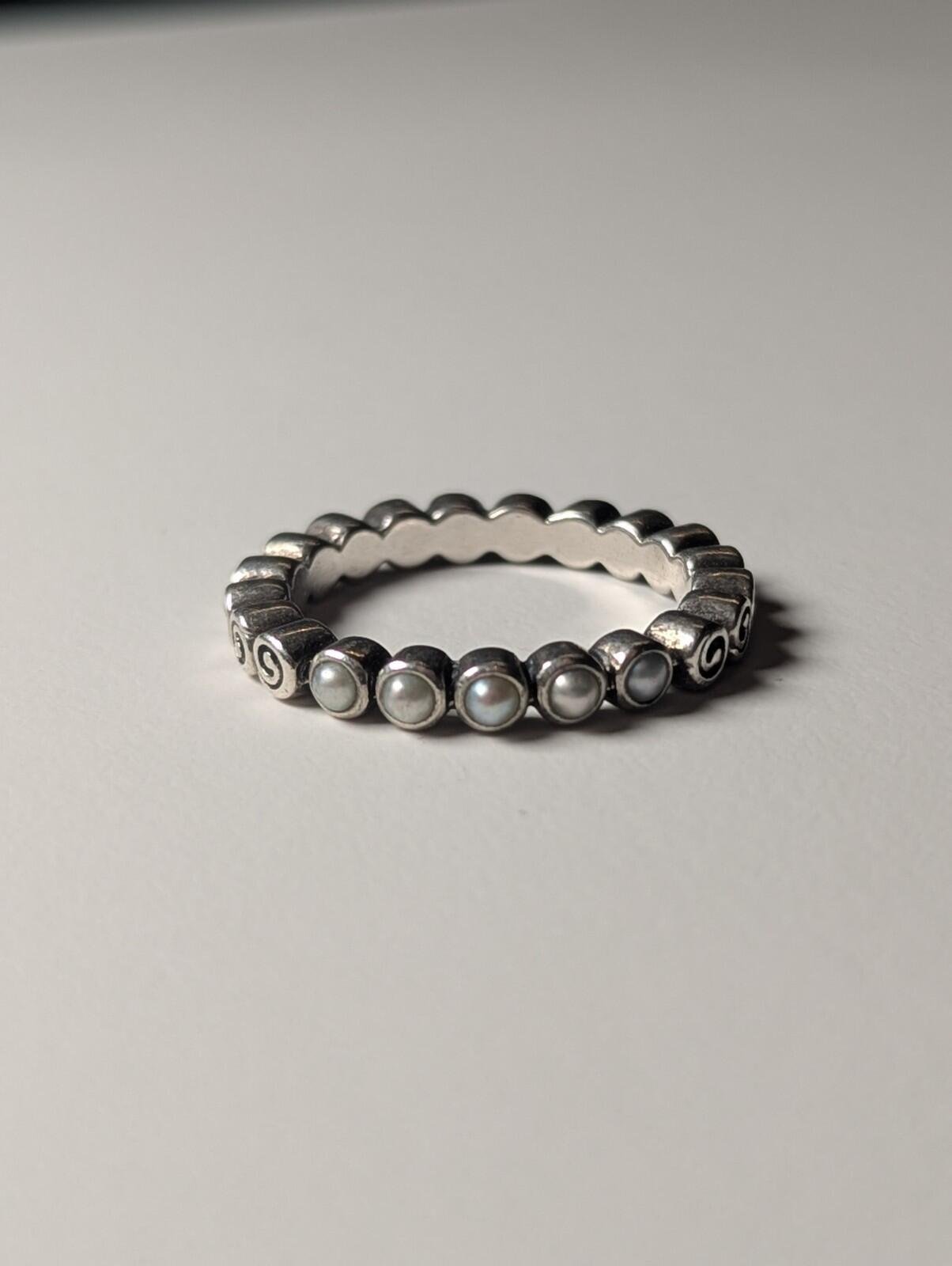 Genuine Sterling Silver Pandora Pearl Open Treasure Birthstone Ring | Size Q 1/2