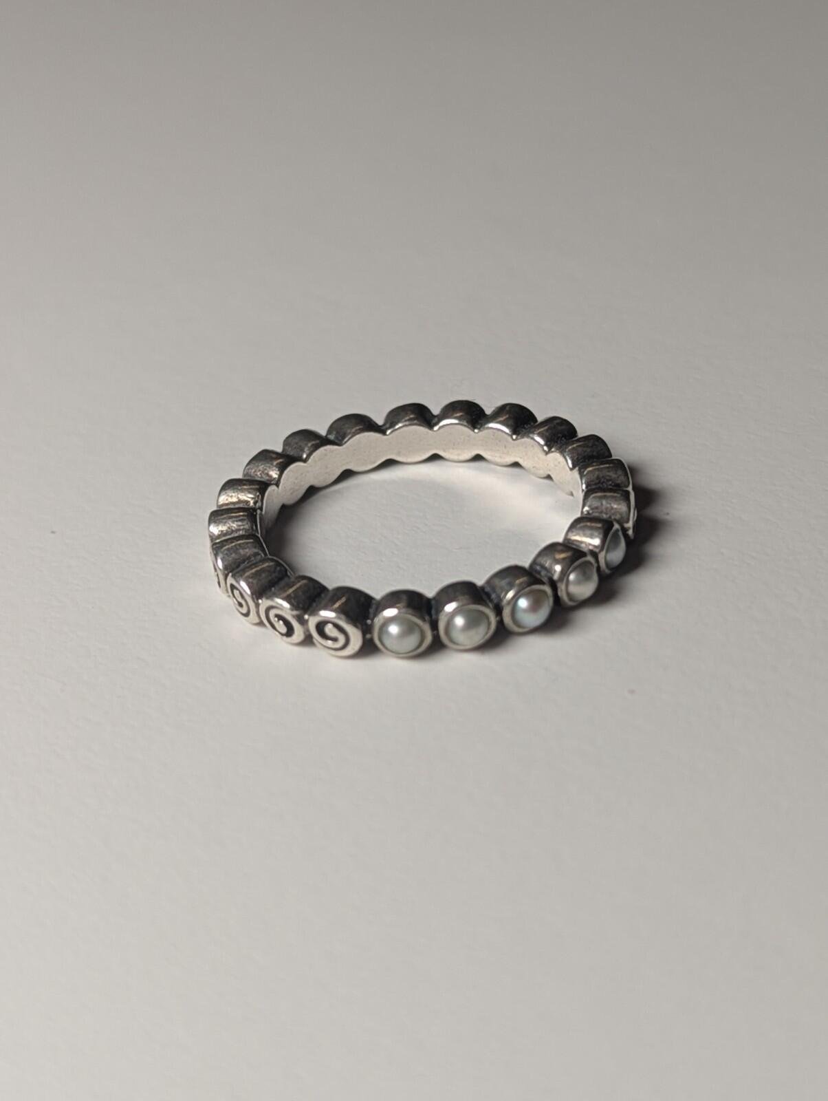 Genuine Sterling Silver Pandora Pearl Open Treasure Birthstone Ring | Size Q 1/2 - Image 2