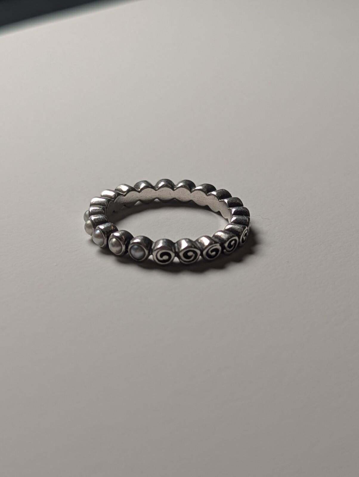 Genuine Sterling Silver Pandora Pearl Open Treasure Birthstone Ring | Size Q 1/2 - Image 3