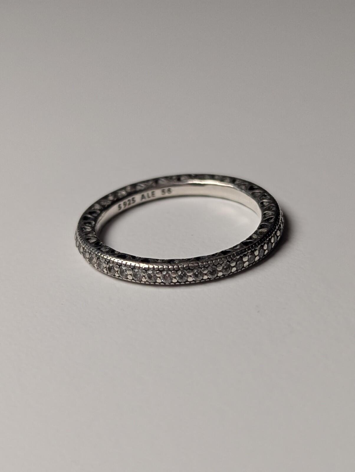 Genuine Sterling Silver Pandora CZ Gemstones Heart Ring | Size O 1/2 | S925 ALE