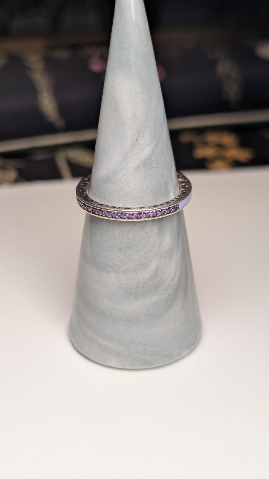 Genuine Sterling Silver Pandora Lavendar Radiant Hearts Ring | Size Q 1/2 | ALE