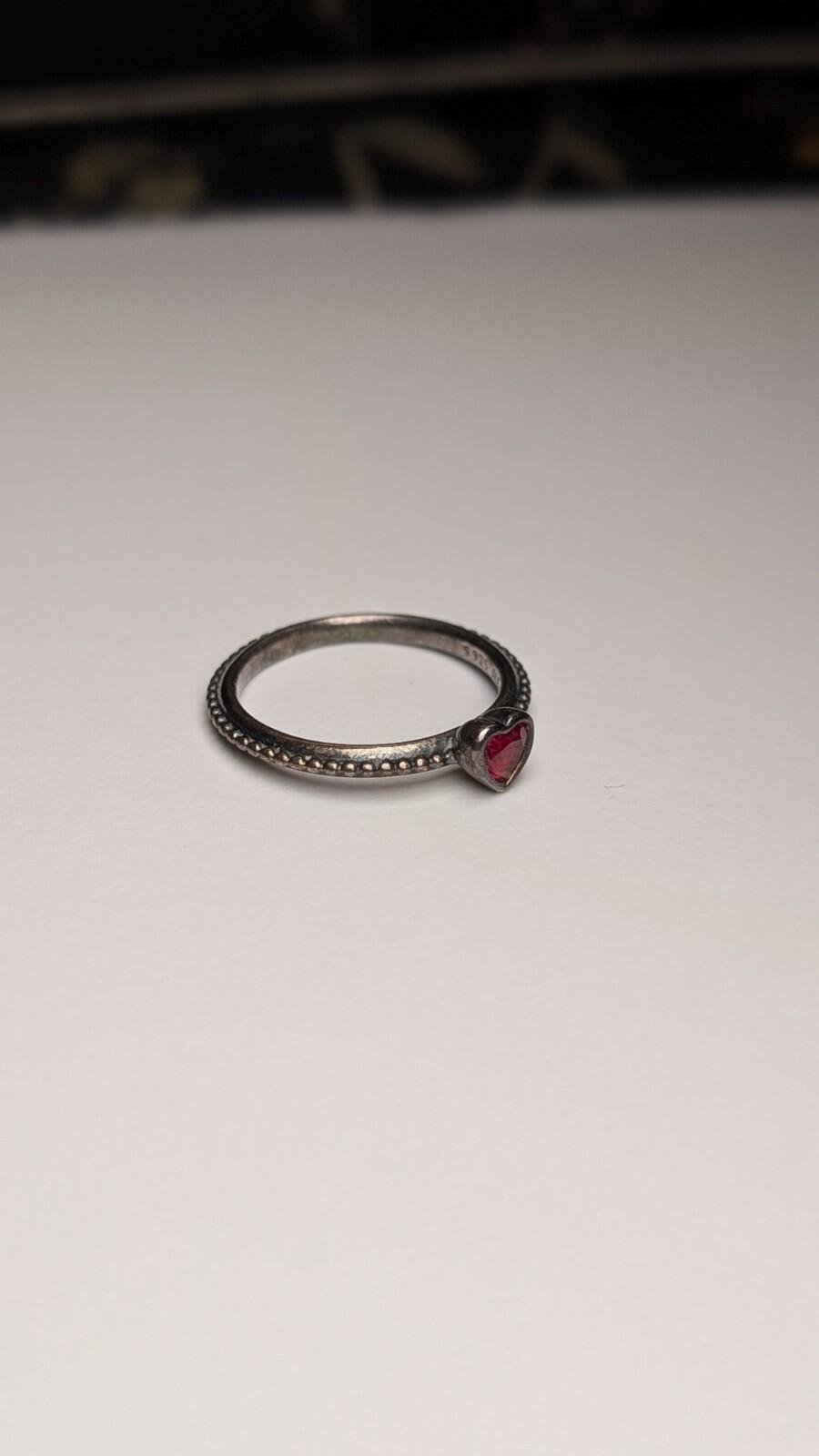 Genuine Sterling Silver Pandora Red CZ Heart Ring | Size L 1/2 | S925 ALE Silver - Image 2