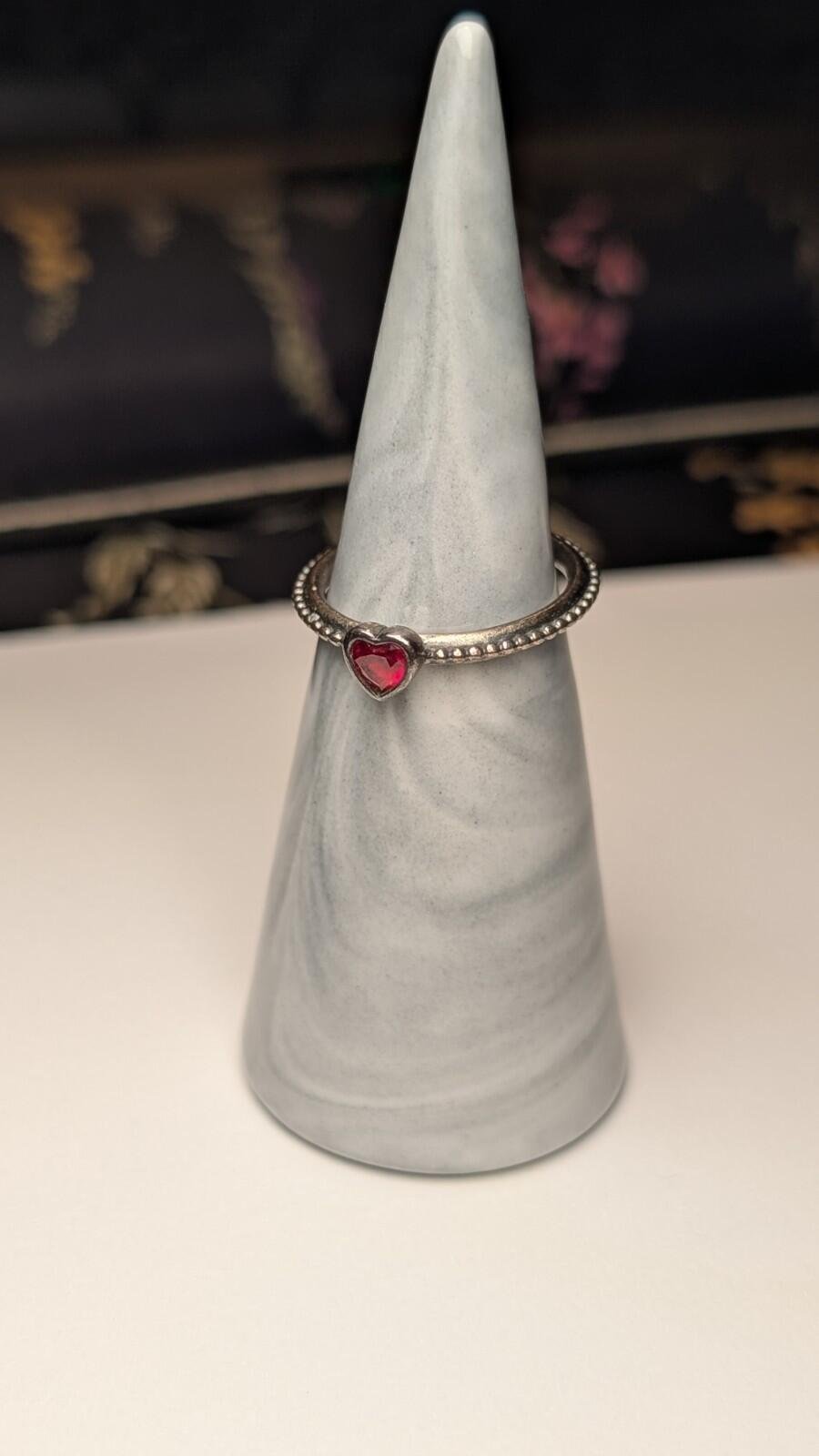 Genuine Sterling Silver Pandora Red CZ Heart Ring | Size L 1/2 | S925 ALE Silver - Image 3