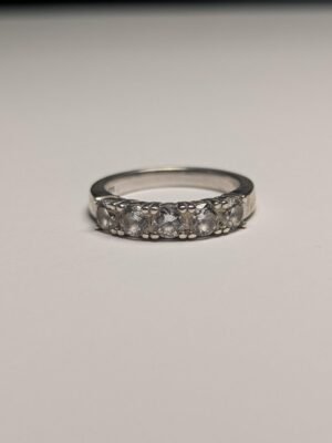 Vintage Sterling Silver CZ 5 Clear Gemstone Ring | Size N 1/2 | 925 Silver