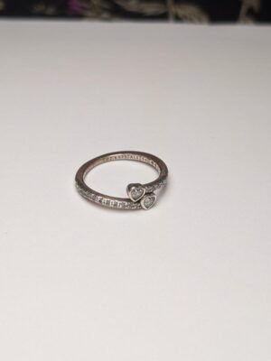Genuine Sterling Silver Pandora Two Sparkling Hearts CZ Stones Ring | Size N