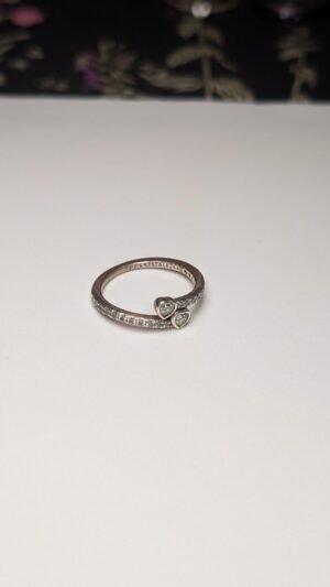 Genuine Sterling Silver Pandora Two Sparkling Hearts CZ Stones Ring | Size N