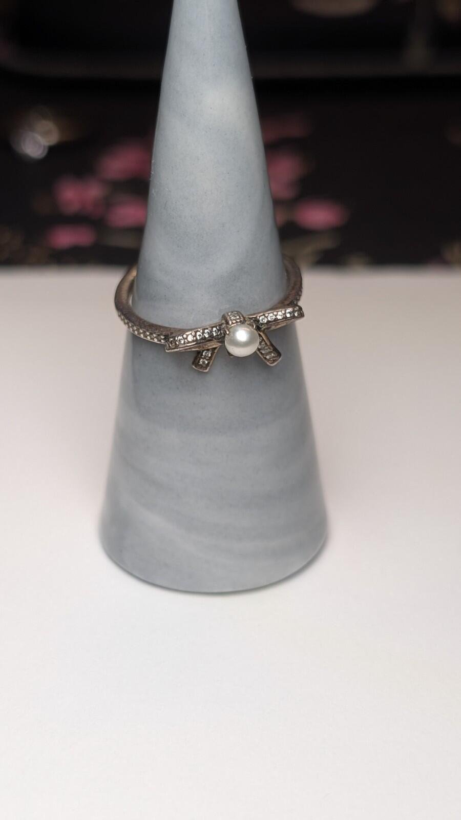 Genuine Sterling Silver Pandora Pearl Bow Ring | Size Q 1/2 | S925 ALE Silver - Image 4