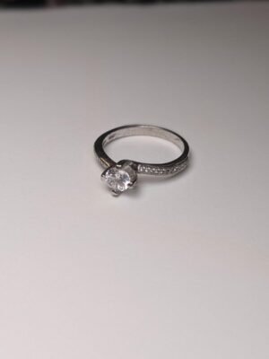 Vintage Sterling Silver Curved CZ Ring | Size O | 925 Silver