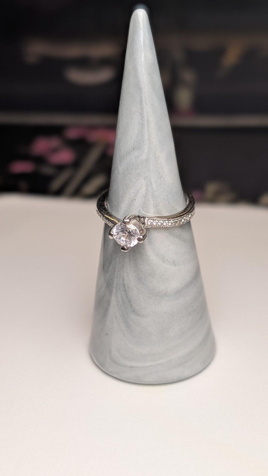 Vintage Sterling Silver Curved CZ Ring | Size O | 925 Silver - Image 5