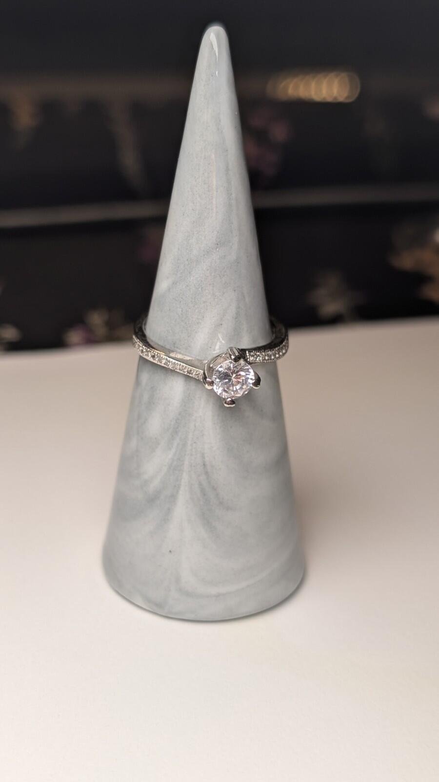 Vintage Sterling Silver Curved CZ Ring | Size O | 925 Silver - Image 6