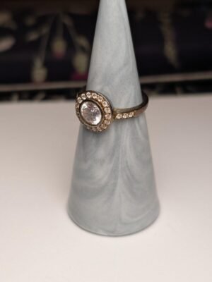 Vintage Sterling Silver Clear Gemstone Halo Band Ring | Size M | 925 Silver