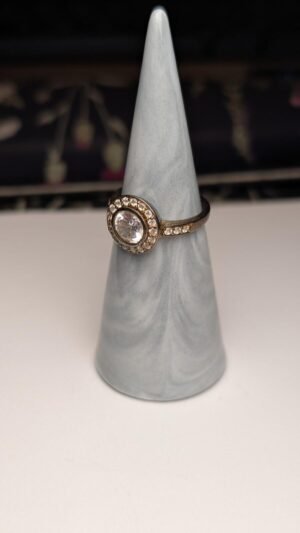 Vintage Sterling Silver Clear Gemstone Halo Band Ring | Size M | 925 Silver