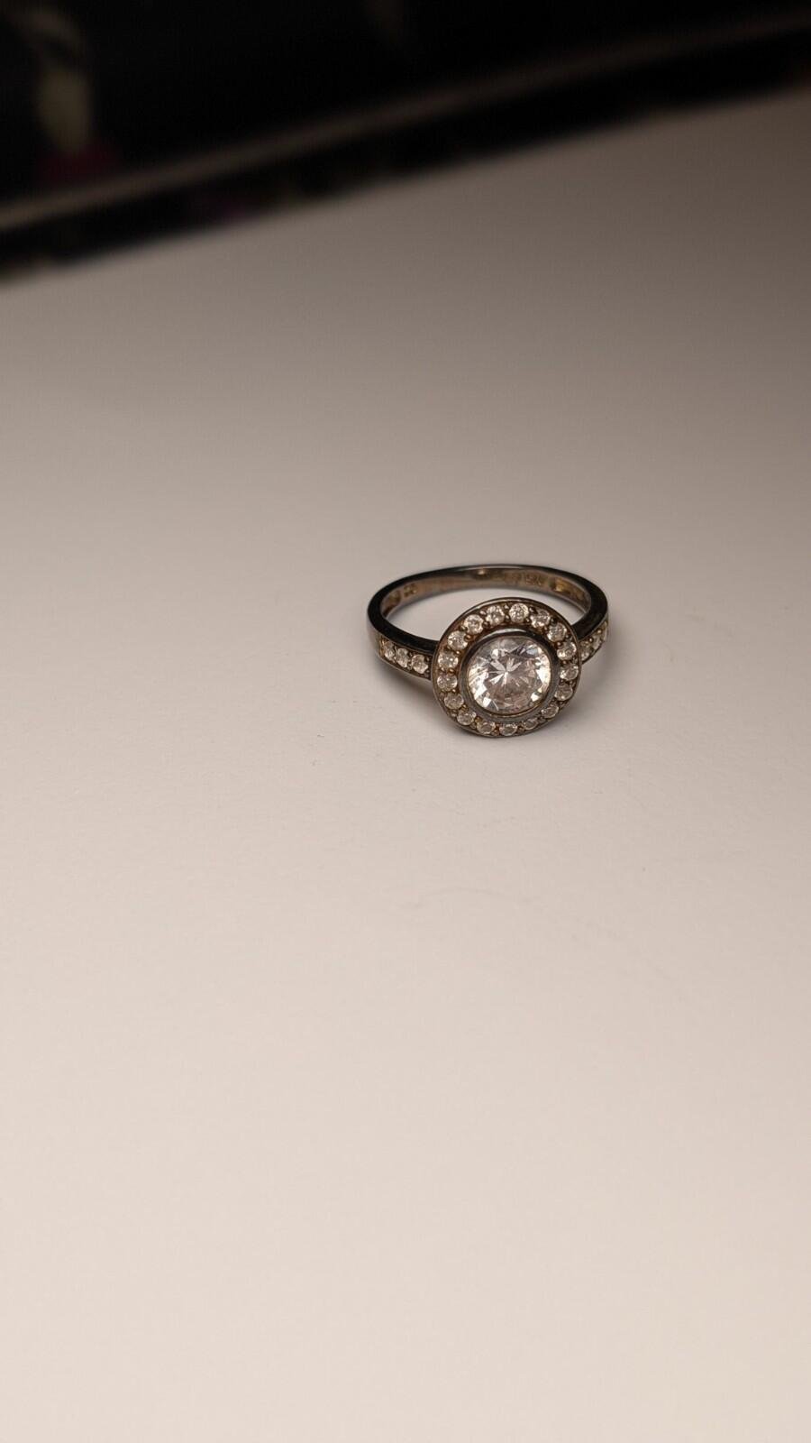 Vintage Sterling Silver Clear Gemstone Halo Band Ring | Size M | 925 Silver - Image 2