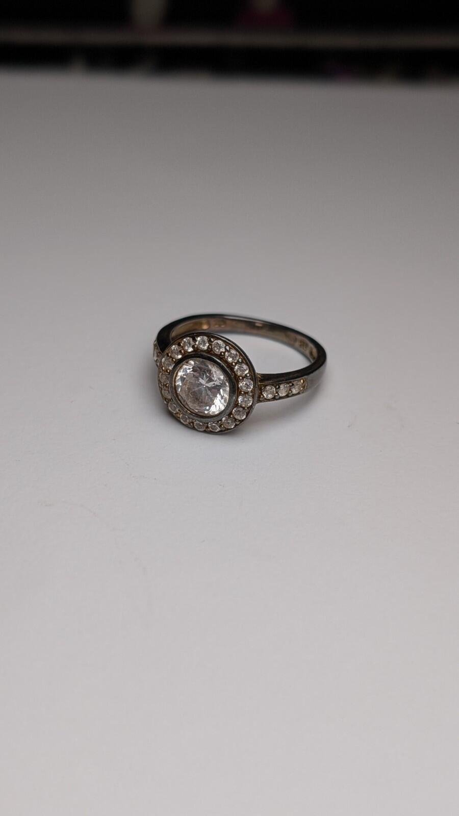 Vintage Sterling Silver Clear Gemstone Halo Band Ring | Size M | 925 Silver - Image 3