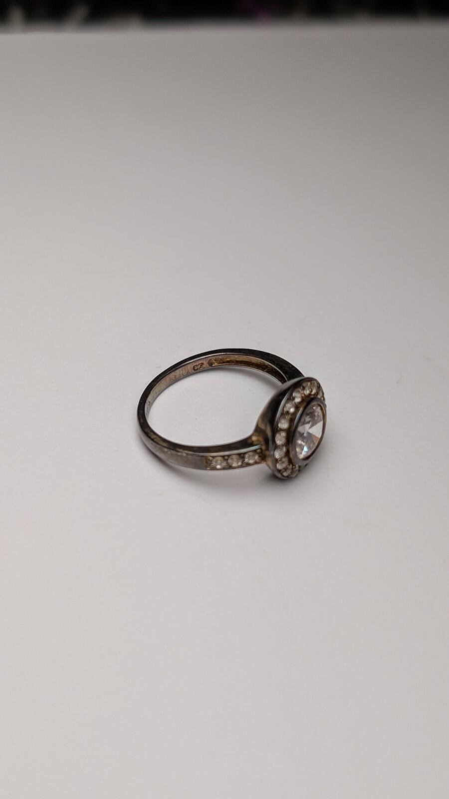 Vintage Sterling Silver Clear Gemstone Halo Band Ring | Size M | 925 Silver - Image 4