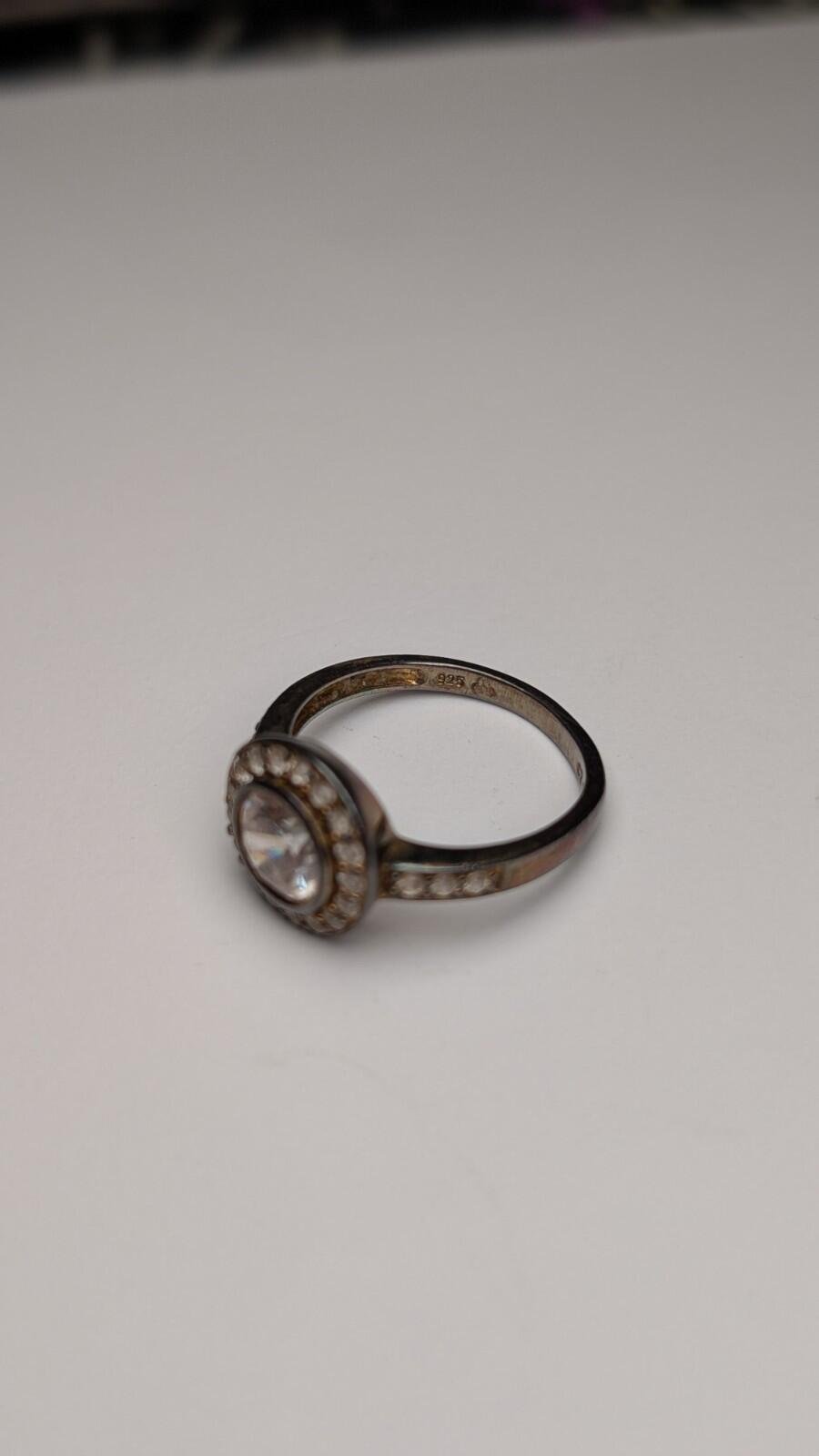 Vintage Sterling Silver Clear Gemstone Halo Band Ring | Size M | 925 Silver - Image 5