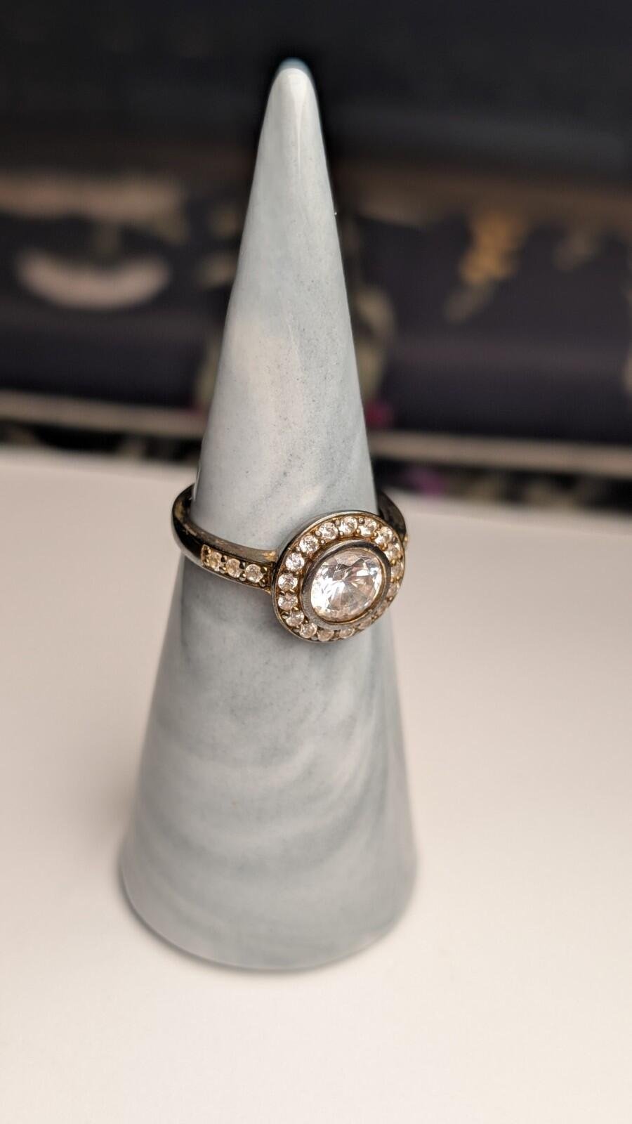 Vintage Sterling Silver Clear Gemstone Halo Band Ring | Size M | 925 Silver - Image 6