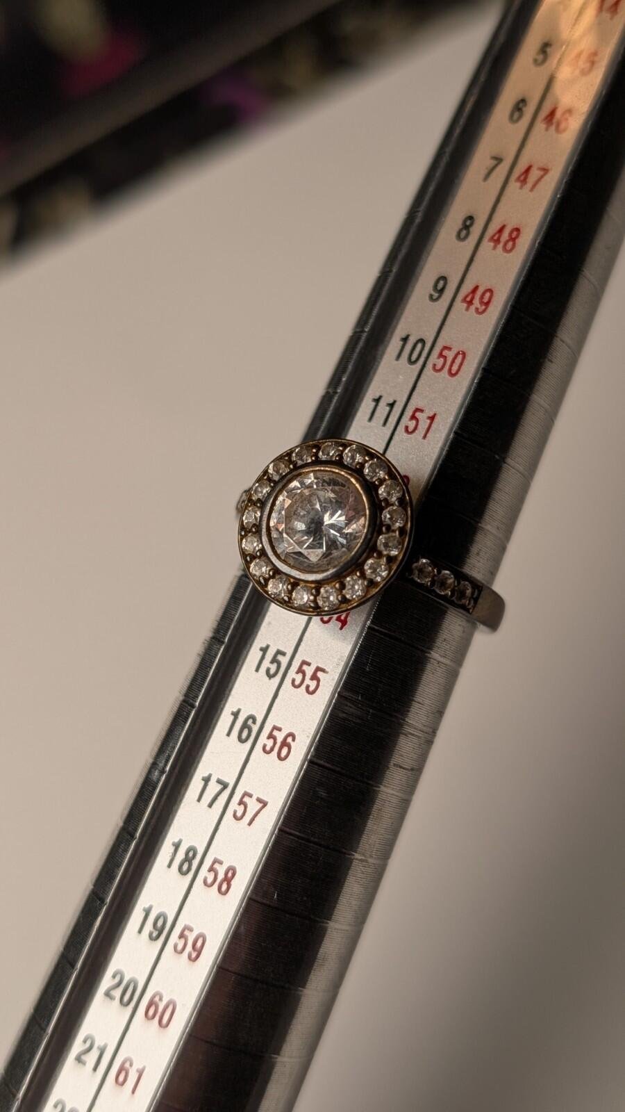 Vintage Sterling Silver Clear Gemstone Halo Band Ring | Size M | 925 Silver - Image 8