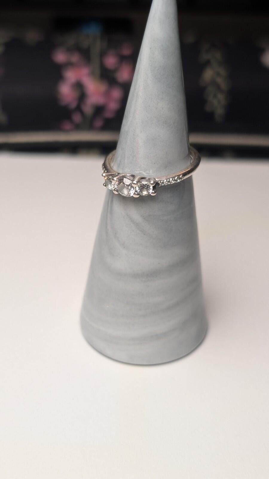 Genuine Sterling Silver Pandora 3 Stone CZ Ring | Size K | S925 ALE Silver - Image 2