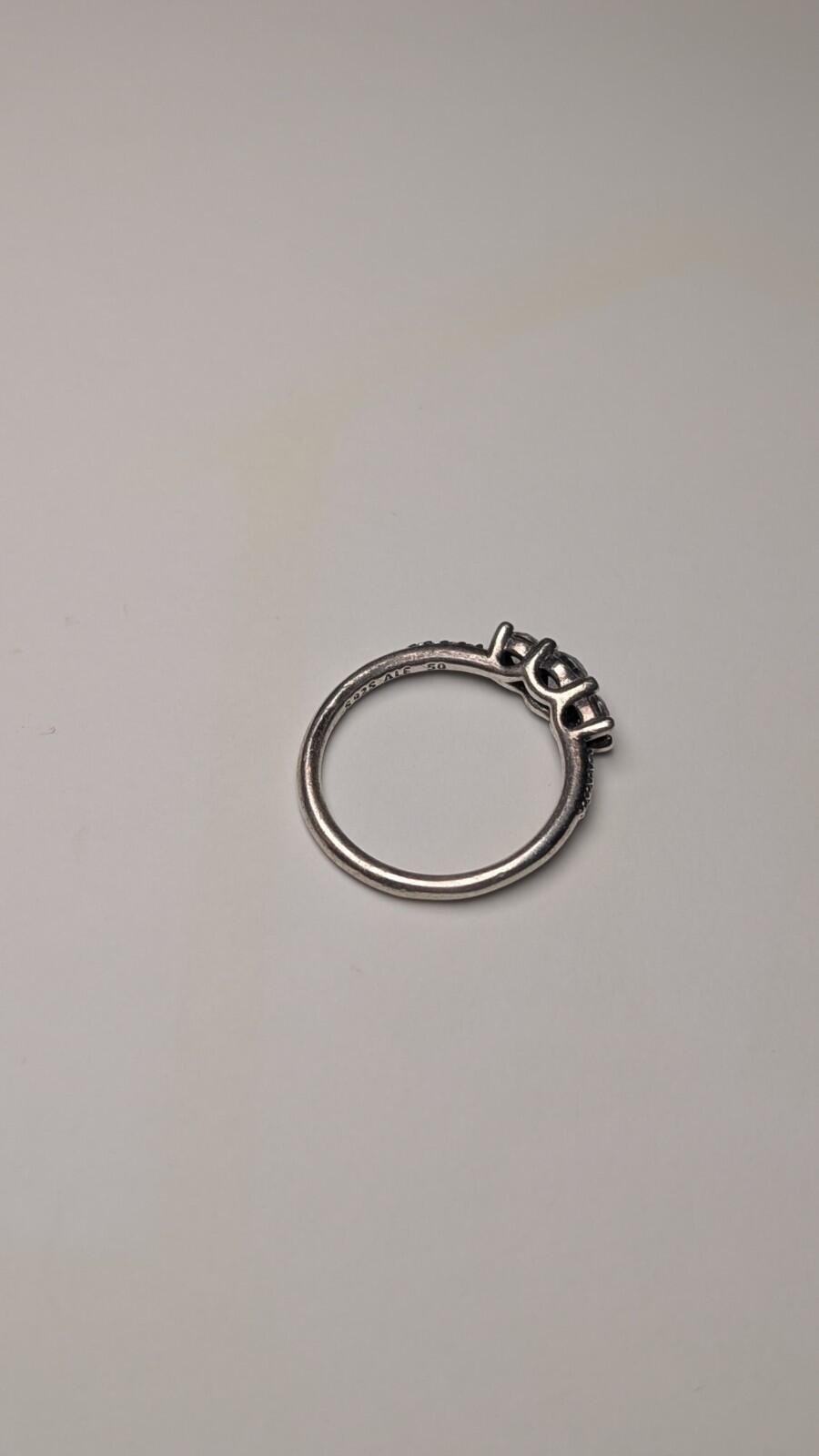 Genuine Sterling Silver Pandora 3 Stone CZ Ring | Size K | S925 ALE Silver - Image 3
