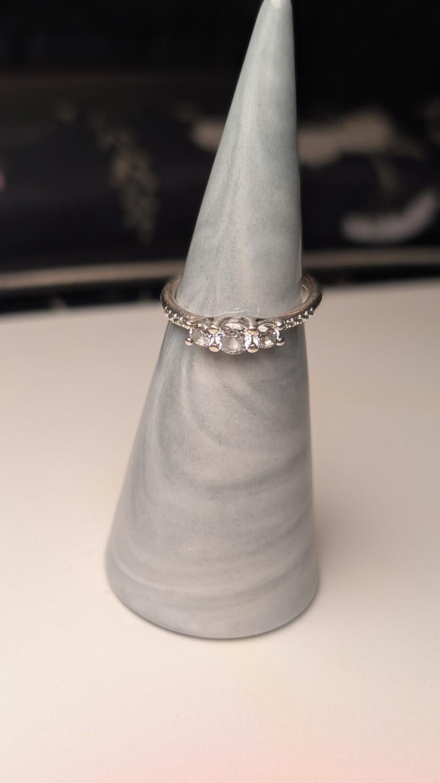 Genuine Sterling Silver Pandora 3 Stone CZ Ring | Size K | S925 ALE Silver - Image 5