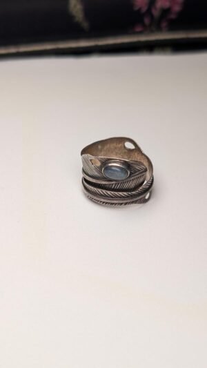 Vintage Sterling Silver Feather & Moonstone Gemstone Ring | Size K | 925 Silver