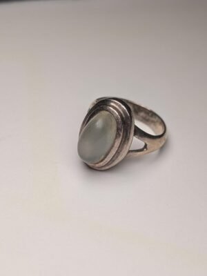 Vintage Sterling Silver White Clear Cloudy Gemstone Ring | Size Q 1/2 | 925