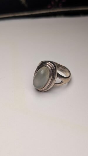 Vintage Sterling Silver White Clear Cloudy Gemstone Ring | Size Q 1/2 | 925