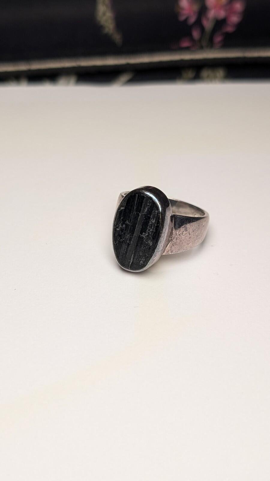 Vintage Sterling Silver Rough Black Tourmaline Gemstone Ring | Size O 1/2 | 925 - Image 2
