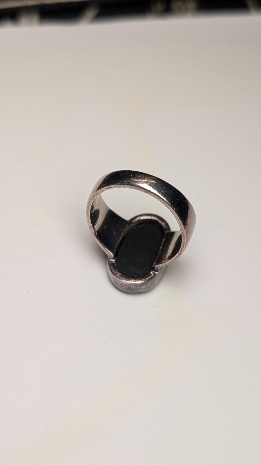 Vintage Sterling Silver Rough Black Tourmaline Gemstone Ring | Size O 1/2 | 925 - Image 3