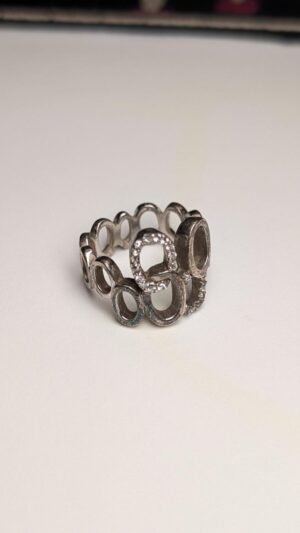 Vintage Sterling Silver Band O Circles CZ Gemstone Ring | Size M | Missing Stone