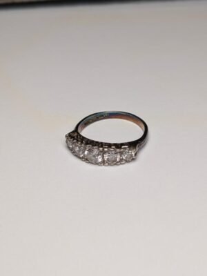 Vintage Sterling Silver 5 Stone Clear CZ Gemstone Ring | Size O | 925 Silver