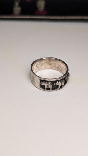 Vintage Sterling Silver Elephant Band Ring | Size T 1/2 | 925 Silver